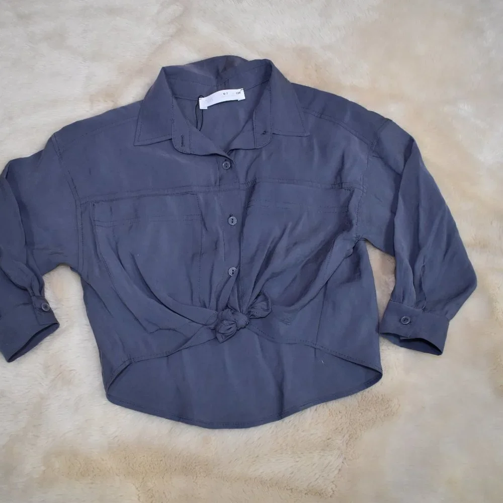 Zara Girls Button Down Long Sleeve Blouse Size 6/7 Blue